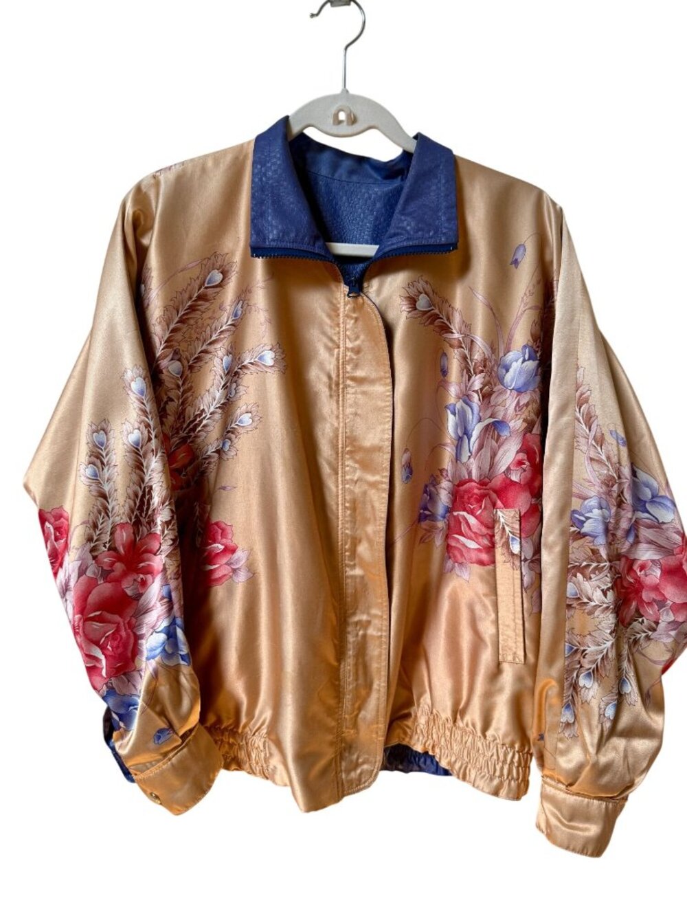 Vintage Satin Reversible Floral Jacket Pink/Purple Size L/XL 90s/Y2K